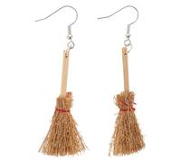 Boucles D'oreilles Balai de Sorcière Halloween 2 Pièces en Bois | Célébration Halloween, Crochets pour Oreilles Percées, Style Chic et Amusant, Soirées Costumées