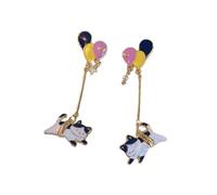 Boucles d'oreilles ballon colorées contrastées polyvalentes en forme de chat avec pendentif en forme de cœur et étoile pour un usage quotidien
