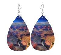Boucles d'oreilles Beauty Grand Canyon pour femme en cuir en forme de larme - Boucles d'oreilles pendantes double face - Légères - Accessoires d'oreille pour femme - Bijoux tendance - Cadeau