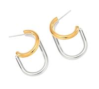 Boucles d'oreilles bicolores en forme de C en acier inoxydable double couche Design léger Bijoux de mode pour les vêtements décontractés quotidiens Boucles d'oreilles modernes non assorties, taille