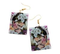 Boucles d'oreilles blanches et roses faites à la main - idée cadeau pour femme et fille pour Frida - découpage - Peintre révolutionnaire - découpage