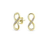 Classique Cubic Zirconia Eternity Cz Accent Pave Romantic Love Knot Symbol Eternity L'Infini Stud Ears For Women Teens Girlfriend 14K Or Jaune Plaqué .925 Argent Sterling