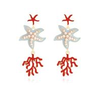 Boucles d'oreilles Bohème étoile de mer-étoile de mer rouge & bleu avec fausse perle & corail boucles d'oreilles océan vacances Style bijoux pour fête Date vacances | Cadeau pour elle