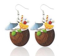 Boucles d'oreilles bohème tropicales en forme de noix de coco pour femme, boucles d'oreilles d'été hawaïennes avec cocktail de fruits pour fête à la plage et vacances