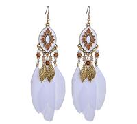 LAYCHEN Boucles d'oreilles Bohème Vintage Longues Plumes Blanches pour Femmes Tempérament Ethnique Couleur Or Chaîne Gland Boucles d'oreilles Boho Bijoux De Mariage
