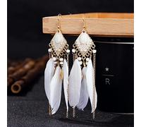 LAYCHEN Boucles d'oreilles Bohème Vintage Longues Plumes Blanches pour Femmes Tempérament Ethnique Couleur Or Chaîne Gland Boucles d'oreilles Boho Bijoux De Mariage