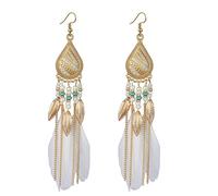 LAYCHEN Boucles d'oreilles Bohème Vintage Longues Plumes Blanches pour Femmes Tempérament Ethnique Couleur Or Chaîne Gland Boucles d'oreilles Boho Bijoux De Mariage