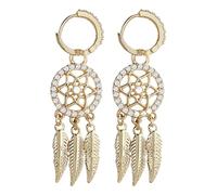 Boucles d'oreilles bohèmes, attrape-rêves, élégantes boucles d'oreilles longues en argent avec strass pour femme | Bijoux étincelants pour les vacances de printemps