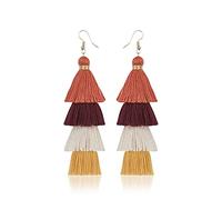 Boucles d'oreilles bohèmes ethniques longues à 4 rangs de pompons multicolores, bijoux tendance pour femmes