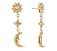 Boucles d'oreilles Bohemian Sun Moon Star Dangle, boucles d'oreilles plaquées or 18K pour les femmes, acier inoxydable hypoallergène, bijoux de style artistique et de festival