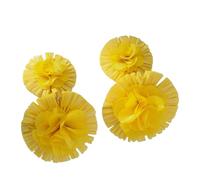 Boucles D'Oreilles Boho Jaunes pour Femmes - Boucles D'Oreilles D'Été En Raphia et Rotin Faites À La Main avec Deux Fleurs, Bijoux De Plage Tropicale Bohème pour Femmes et Filles, Accessoires De
