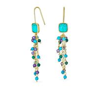 Boucles D'Oreilles Boho Mélangerrs Avec Perles En Forme D'Hameçon Fin Et Léger Longue Violette Améthyste Bleu Turquoise Tassel Pendre Western Jewelry For Women Teens 18K Yellow Gold Plated
