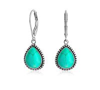 Boucles D'Oreilles Boho Western Style Turquoise Bleu Stabilisée Semi Précieuse En Forme De Poire Boucles D'Oreilles Pendantes Levier Pour Femmes Ados Argent Sterling