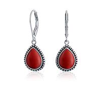 Boucles D'Oreilles Boho Western Turquoise Stabilisée Rouge Foncé Turquoise Semi Précieuse En Forme Poire En Forme Pendante Pour Femmes Argent Sterling Oxydé .925