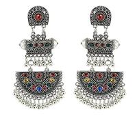 Boucles d'oreilles Bollywood traditionnelles ethniques mexicaines indiennes Jhumka Jhumka Jhumka pour femme pour fête, mariage, 2 couleurs, Argent