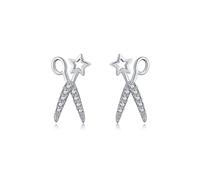 Boucles Doreilles, Boucle Doreille Ciseaux Étoiles avec Zircone Cubique Pavée Argent Argent 925/1000 11,5mm