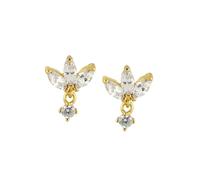 Boucles D'Oreilles, Boucle D'Oreille Femme Or Clou Argent Sterling S925 Feuilles Élégantes en Zircone Cubique Blanche pour Nouvelle Année