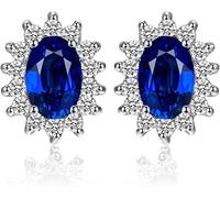 Boucles d'oreilles, Boucles d'oreilles en argent sterling, boucles d'oreilles, créoles, Kate Middleton a créé des boucles d'oreilles à tige en argent sterling 925 avec saphir bleu royal, princesse Dia