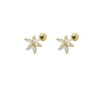 Boucles d'oreilles,boucles d'oreilles en pierres précieuses, argent sterling 925, simple fleur, fil de zircon, bouchon à vis,petite étoile à cinq branches(Gold)