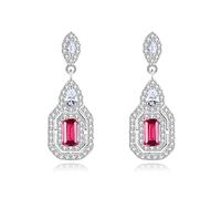 boucles d'oreilles, boucles d'oreilles fantaisie, Boucles d'oreilles, boucles, en pierres précieuses, pendantes argent sterling 925 avec topaze artificielle rouge for femmes, bijoux fins