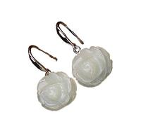 boucles d'oreilles, Boucles d'oreilles haut de gamme for femme en argent 925 incrustées de jade Hetian naturel et de fleurs de jade blanc