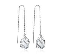 boucles d'oreilles, Boucles d'oreilles pendantes élégantes for femme, ornées d'une longue chaîne fine et opale ajourée en forme de vague