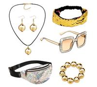 Boucles d'oreilles boules disco,collier, bracelet, bandeau disco des années 70, bracelet boule disco, boucles d'oreilles, sac de taille,Accessoires de costumes de soirée dansante des années 60 et 70