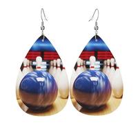 Boucles d'oreilles bowling pour femme en cuir en forme de larme - Boucles d'oreilles pendantes double face légères pour femme - Accessoires d'oreille tendance - Cadeau d'anniversaire
