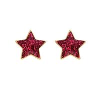 Boucles d'oreilles - BRILLAXIS - Étoiles or jaune laque fuchsia - Clou - 7mm x 7mm - 375/1000