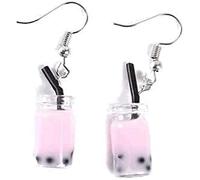 Boucles d'oreilles Bubble Tea Pearl Milk Tea Pearl Milk Student Boucles d'oreilles mignonnes Section courte de (Rose)