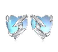Boucles d'oreilles câlin en argent sterling avec pierre de lune - Cadeau pour femme et fille, 11.8mm x 10.3mm, Argent sterling, Pierre de lune
