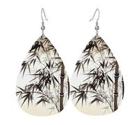 Boucles d'oreilles calligraphie chinoise pour femme en cuir en forme de larme double face pendantes légères accessoires d'oreille bijoux mode cadeau d'anniversaire