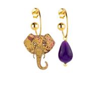 BOUCLES D'OREILLES CAMPANELLA HOOP INDE ELEPHANT SOIE ET Goutte Violet, Taglia Unica, Laiton, Agate