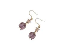 Boucles d'oreilles carillon à vent en verre violet délicat avec des accents de zircone cubique, style goutte élégant, adapté pour les Rencontres, fêtes et cadeaux