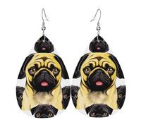 Boucles d'oreilles carlin noir et jaune pour femme - Boucles d'oreilles pendantes en cuir double face - Légères - Accessoires d'oreilles tendance - Cadeau d'anniversaire