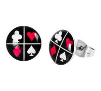 Boucles d'Oreilles Carte à Jouer Clous Poker 10mm puces rondes as de pique carreau coeur trèfle cadeau anniversaire saint valentin homme femme bijou garçon fille fête mères mamans pères papas