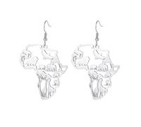 Boucles d'oreilles Carte Africaine pour Femmes en Acier Inoxydable Traditionnel Ethnique Chic Carte Africaine Terre Mère Contour Dangle/Stud Ornement de Carte Bijoux, Einheitsgröße, Acier inoxydable