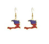 Boucles d'oreilles carte de la République d'Haïti - Carte nationale du pays - Boucles d'oreilles drapeau carte de Port-au-Prince - Bijoux souvenirs - Cadeau pour homme et femme, Moyen, Acier