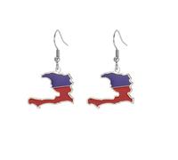Boucles d'oreilles carte de la République d'Haïti - Carte nationale du pays - Boucles d'oreilles drapeau carte de Port-au-Prince - Bijoux souvenirs - Cadeau pour homme et femme, Moyen, Acier