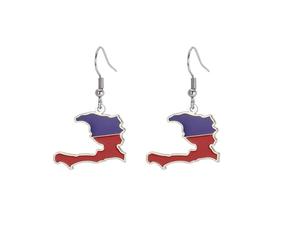 Boucles d'oreilles carte de la République d'Haïti - Carte nationale du pays - Boucles d'oreilles drapeau carte de Port-au-Prince - Bijoux souvenirs - Cadeau pour homme et femme