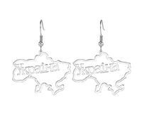 Boucles d'oreilles carte de l'Ukraine Armoiries de l'Ukraine Trident Symbole Cadeau patriotique Ukraine Souvenir Nom de l'Ukraine Prière Bijoux Femme (Nom ukrainien argent)