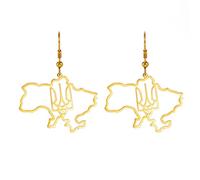 Boucles d'oreilles carte de l'Ukraine Armoiries de l'Ukraine Trident Symbole Cadeau patriotique Ukraine Souvenir Nom de l'Ukraine Prière Bijoux Femme (Trident ukrainien or)