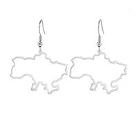 Boucles d'oreilles carte de l'Ukraine Armoiries de l'Ukraine Trident Symbole Cadeau patriotique Ukraine Souvenir Nom de l'Ukraine Prière Bijoux Femme (Carte d'Ukraine argent)