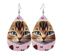 Boucles d'oreilles Carttoon en forme de chat pour femme - Boucles d'oreilles pendantes en cuir - Double face - Légères - Accessoires d'oreille pour femme - Bijoux tendance - Cadeau d'anniversaire