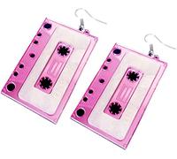 Boucles d'oreilles cassettes en acrylique transparent vintage géométrique, pendentif amusant, accessoires de bijoux pour femmes et femmes, argent - design durable