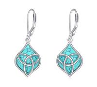 Boucles d'oreilles celtiques en argent sterling 925 avec nœud irlandais turquoise - Nœud celtique pour femme - Bijou bohème - Cadeau pour Noël, la fête des mères, un anniversaire