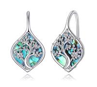 Boucles d'oreilles Celtiques pour Femmes en Argent Sterling 925 Boucles d'oreilles Créoles à Nœud Celtique Coquillage d'ormeau Bijoux Cadeau (Arbre de la vie)