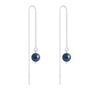 Boucles d'Oreilles Chaîne Argent 925 Perles 6mm Swarovski Element Tahitian Look