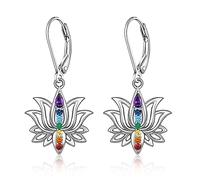 Boucles d'oreilles chakra en forme de fleur de lotus, pieuvre, lapin, volley-ball, 7 pierres chakra, boucles d'oreilles dormeuses pour femme, Argent sterling, Saphir