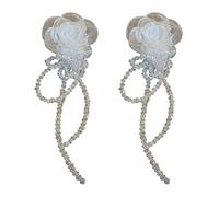 Boucles d'oreilles chandelier à franges pour femme - En organza blanc - Boucles d'oreilles légères en cristal - Boucles d'oreilles vintage